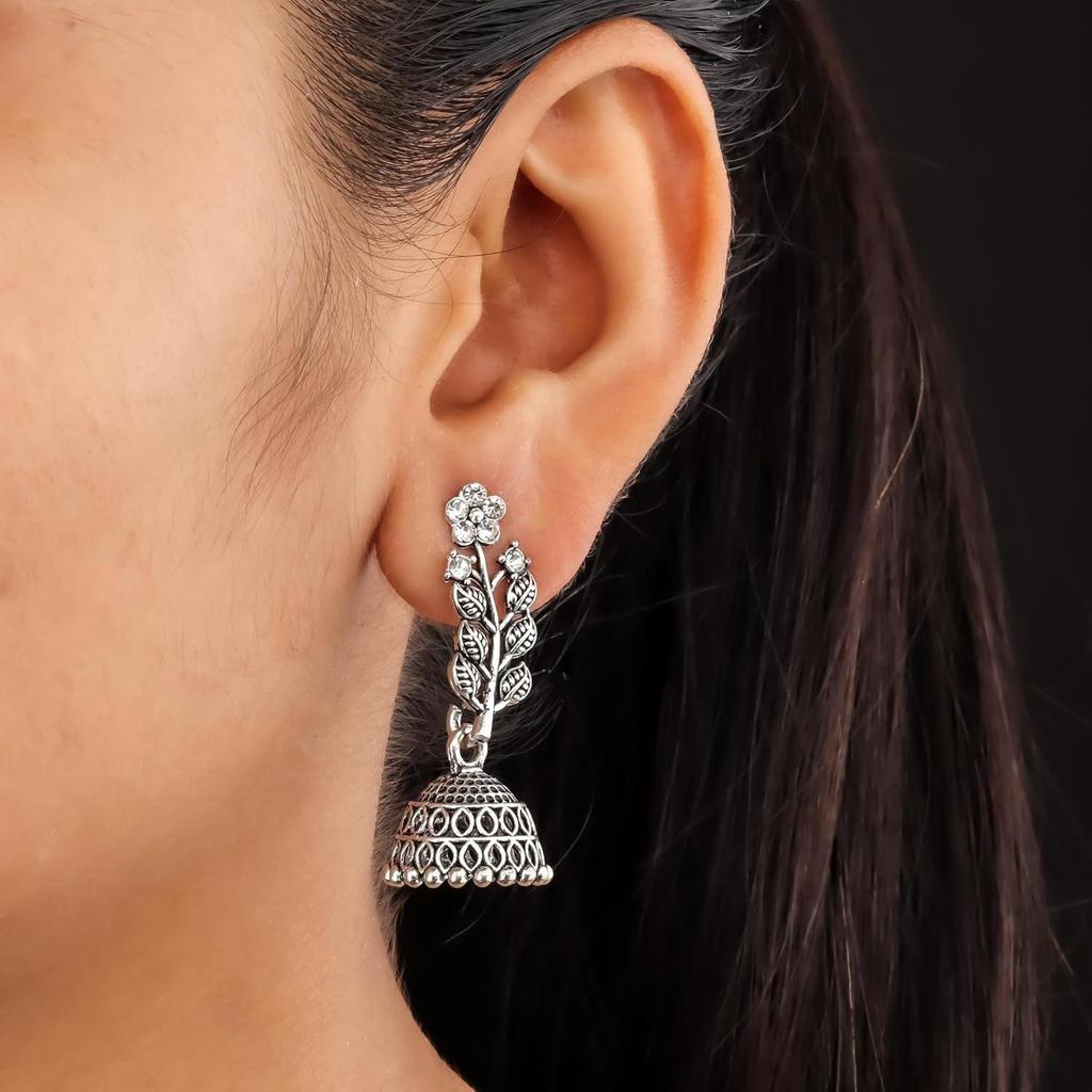 Moda feminina Jhumka Meenakari Kundans Oxidados Flor Templo Sul Indiano Brincos Tradicionais Conjunto estiloso Jhumki Grande Pacote Combinado de 6.