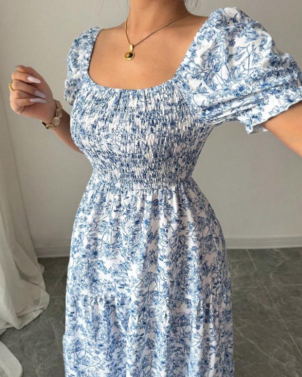 2025 European & American Style Printed Long Flowy Slimming Women's Dress