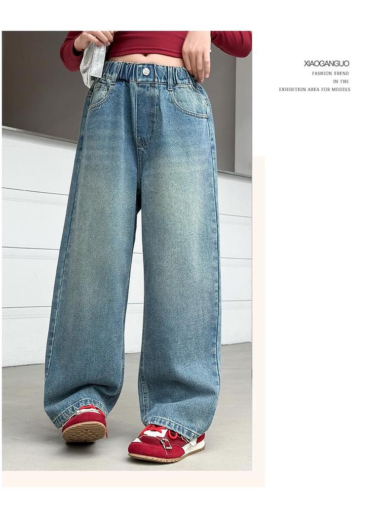 Mädchen Cartoon Straight Leg Wide Jeans - Frühling/Herbst 2025 Kollektion für große Kinder