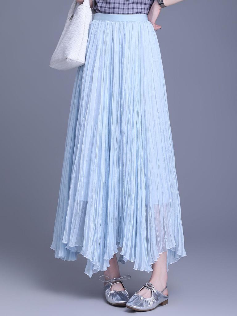 Elegant Mesh Draped Midi Skirt - Spring 2026 Collection: Irregular Hem & Pleated Design