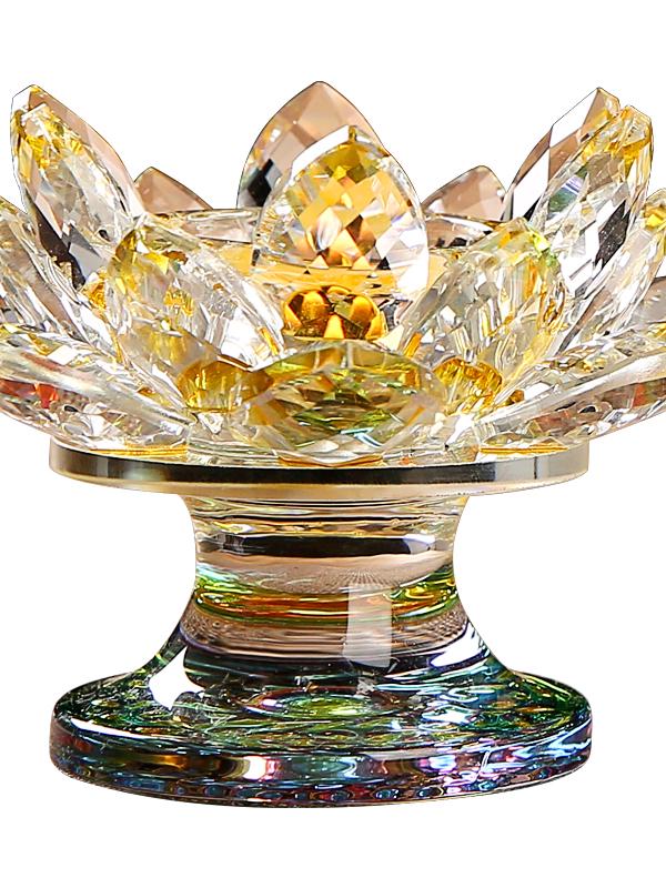 Seven-Color Crystal Lotus Candle Holder for Buddhist Offerings: Eternal Ornament for Home Altar