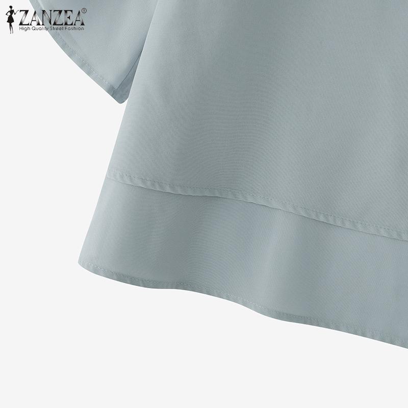 ZANZEA Women Casual Round Neck Ruffles Sleeve Loose Blouse