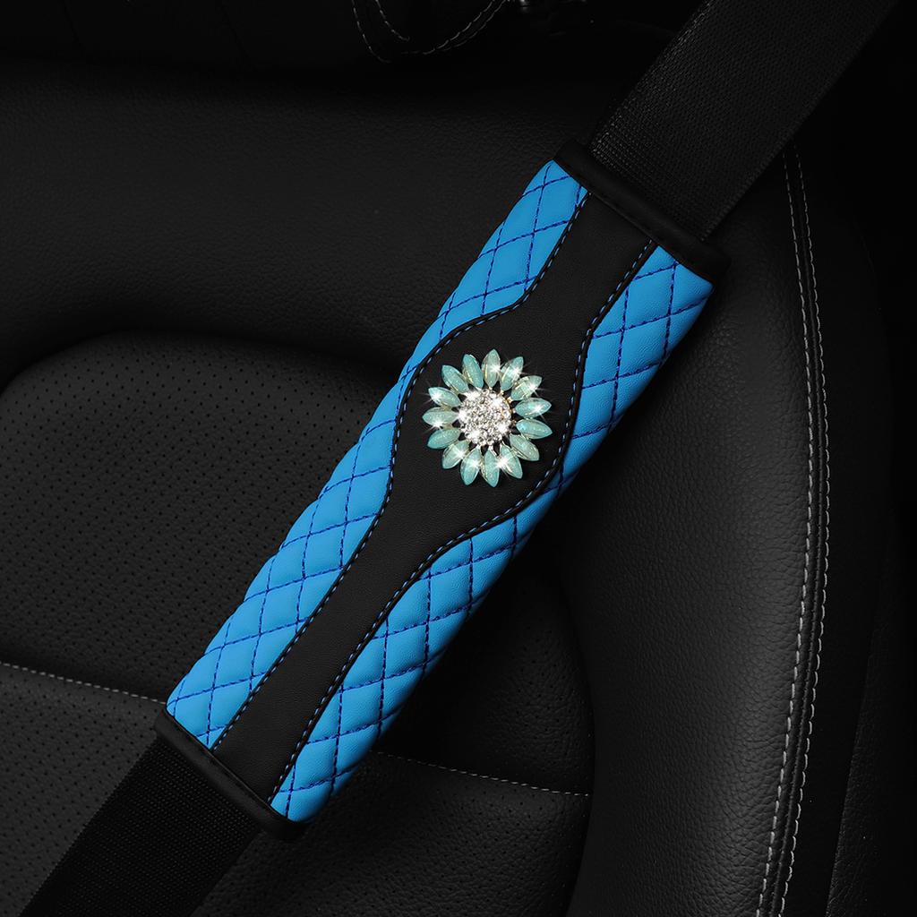 1 faux sheepskin embroidered breathable diamond-set flower Blingbling Car seat belt 9.05 inch car accessories for women