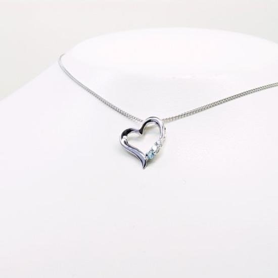 [Your and My Jewelry Box] Silver Natural Blue Topaz Open Heart Pendant Necklace [November Birthstone] 14186 [Gift Wrapped]