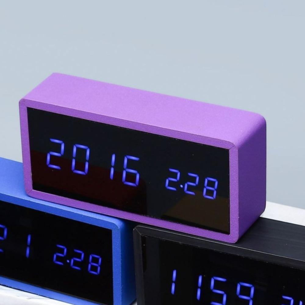 Bamboo Wooden Alarm Clock LED Display With Mirror Temperature Digital Watch Desktop Digital Table Home Decor Alarm Clocks