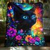 Schwarze Katze Galaxie Blume Schmetterling Fleecedecke Weiche Flanelldecke Kunstdruck Geschenk für Katzenliebhaber Träumerisches kosmisches Design Heimdeko
