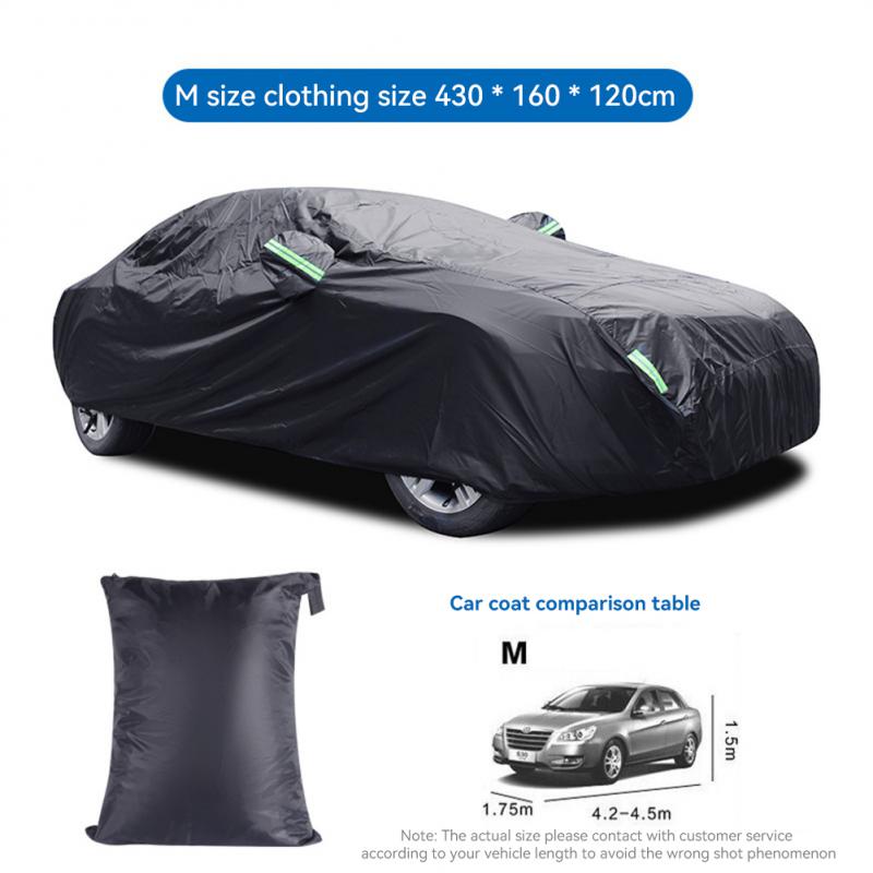 Car Cover 190T All-black Mutifunction Rain-proof Sunscreen UV Protection Eflective Strip Car Cover Sunshade Car Accessories