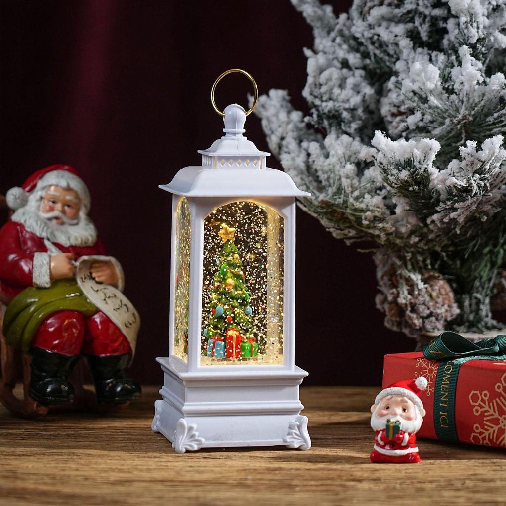 Christmas Chinese Lantern Water-Filled Luminous Music Box Snowfall Crystal Ball Decoration Ornament