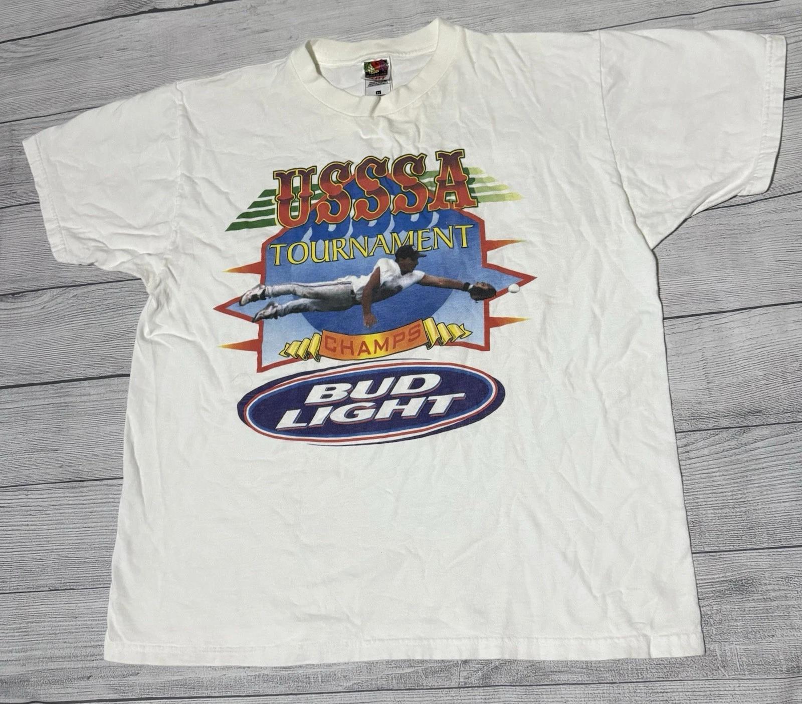 

Vintage Bud Light USSSA Tournament Champs Shirt Mens Size XL White Rare S