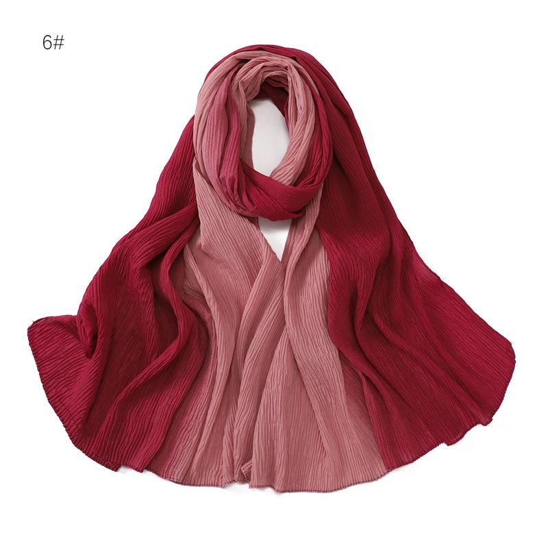 Women Plain Ombre Wrinkle Polyester Shawls Scarf Lady Shimmer Pleated Headband Wrap Solid Crinkle  Scarves Muslim Hijab 180*70Cm