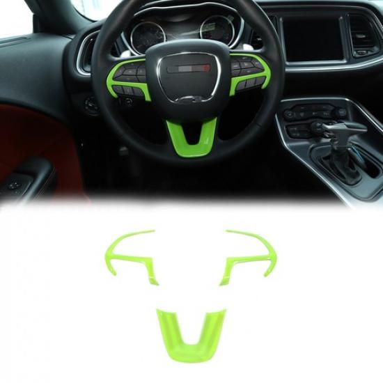 3x Green Steering Wheel Moulding Frame Trim for Dodge Challenger/Charger 2015+
