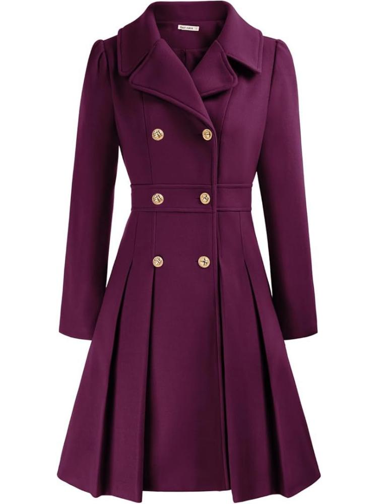 Pink Double Breasted Belted Trench Coat with Notch Lapel and Gold Buttons