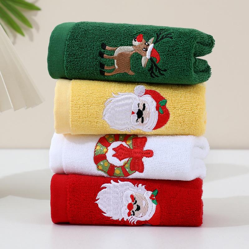 3/4pcs Christmas Embroidered Hand Towels Santa Claus Reindeer Wreath Soft Absorbent Cotton Towels Decorative Holiday Towels