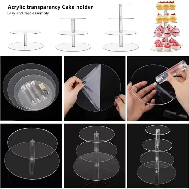 3/4/5/6Tier Acrylic Round Cupcake Stand Clear Birthday Cupcake Stand Holder Dessert Display for Wedding Birthday Christmas Party