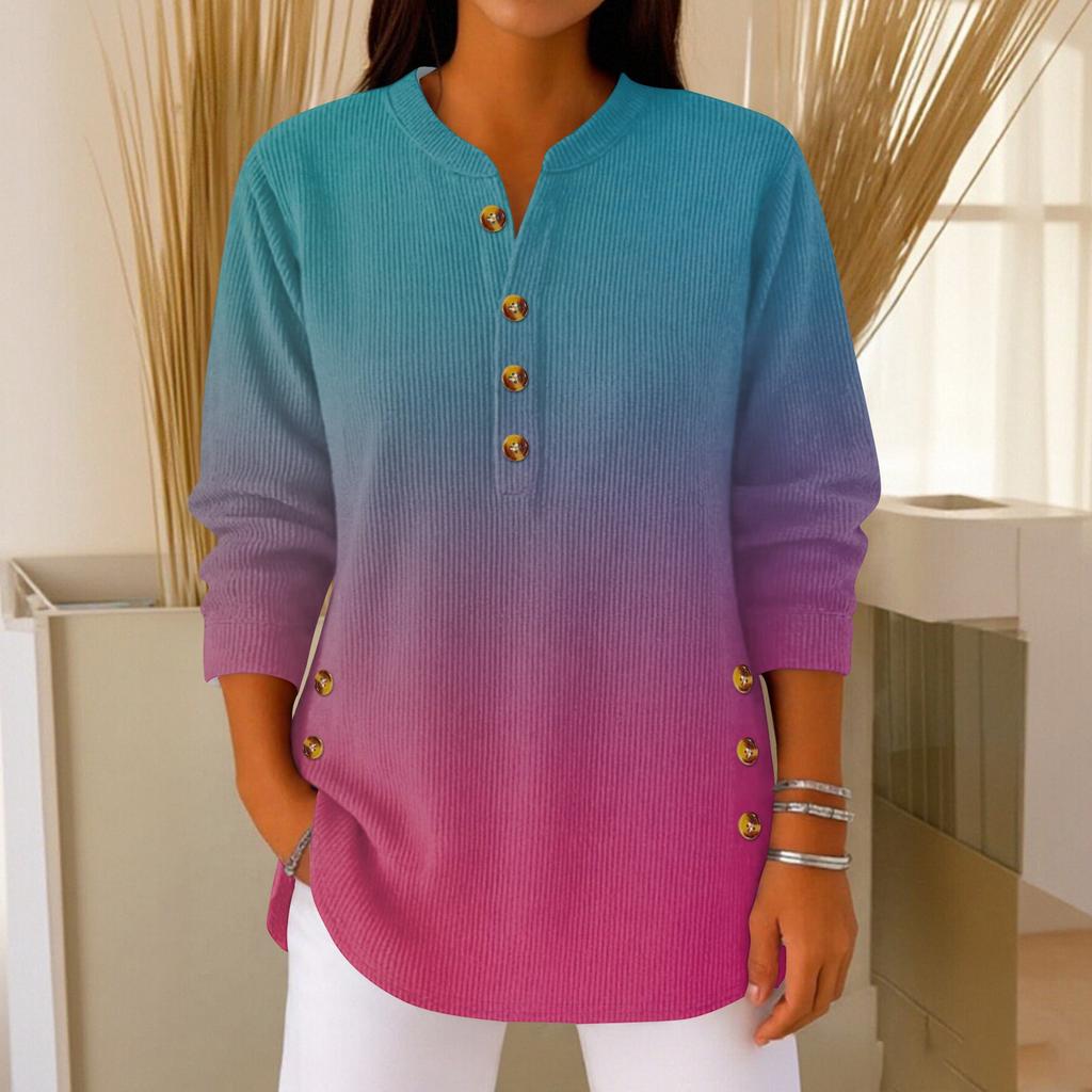 Women's Fashionable Button Collar Long-sleeved Christmas Print Pullover Top