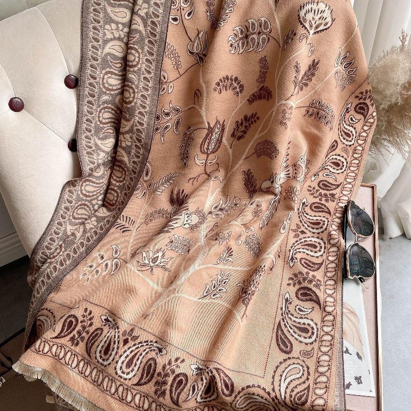 New jacquard landscape painting imitation cashmere scarf women's air-conditioned room shawl autumn and winter thickened warm long scarf