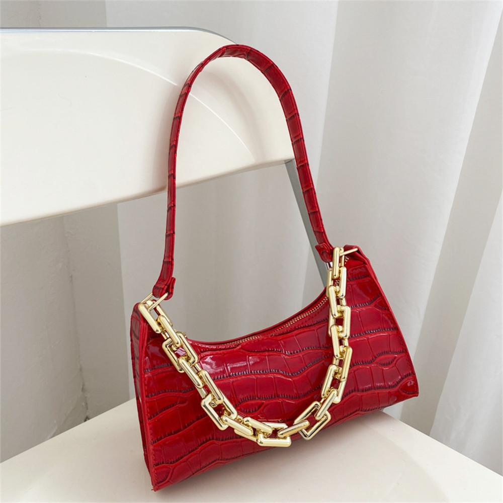 2026 New Retro Crocodile Pattern Zipper Totes Shoulder Bags Pu Leather Solid Color Chain Handbag Underarm Bag Fast Wholesale