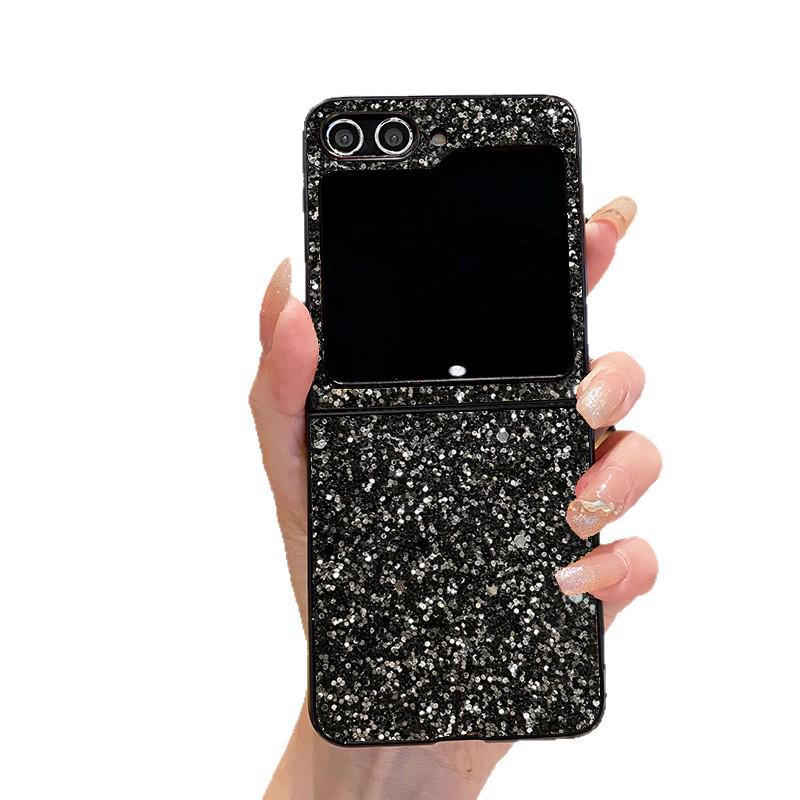 Schwarzes Sternenhimmel Glitzer Matt Hartschalen-Case für Samsung Z Flip7/Z Flip6