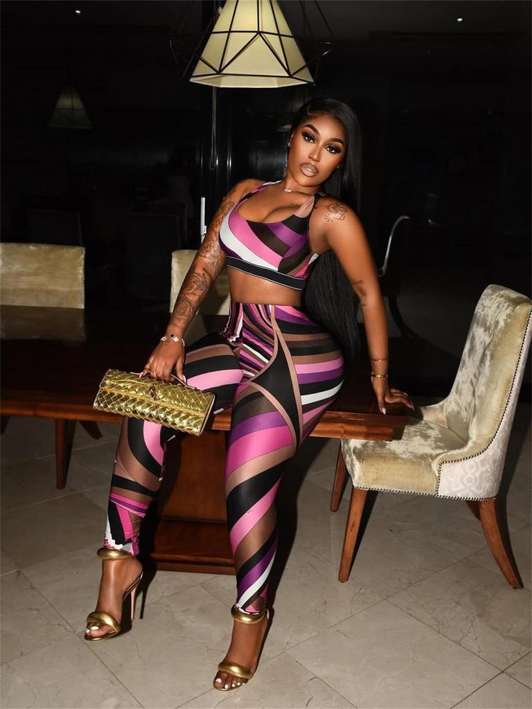 Color Block Print Women's Fashion Vest and Long Pants Set