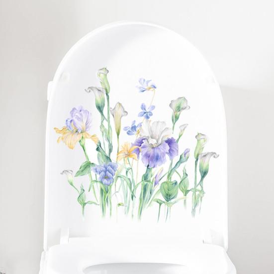 Toilet Lid Decal Self-Adhesive Non-Fading Removable Water-Resistant Plant Flower Theme Toilet Seat Lid Sticker Decor