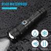 XHP50 High Power Rechargeable LED Tactical Flashlight Aluminum Alloy Telescopic Zoom Torch Lamp for Outdoor Camping Fishing