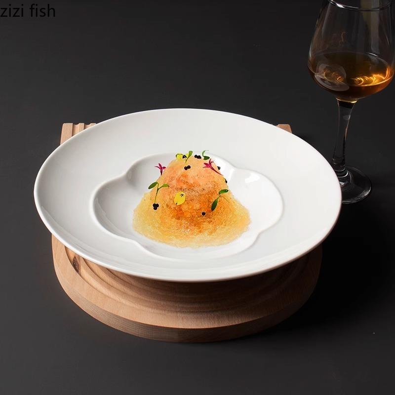 Creative Pure White Ceramic Thick Soup Plate Restaurant Dessert Sushi Plate Pasta Plate Molecular Cuisine Specialty Tableware