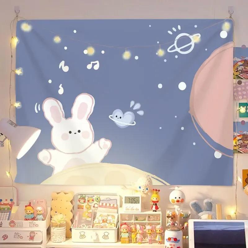 Moon Rabbit Cartoon Decorative Tapestry Home Wall Living Room Office Decorative Tapestry
