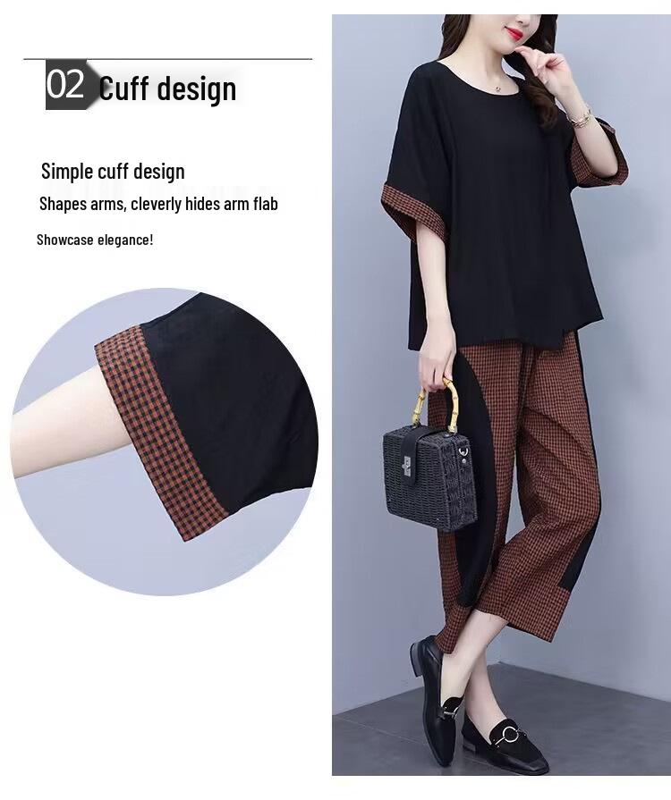 2023 Plus Size Korean Style Casual Two-Piece Set: Loose Mid-Sleeve Top and Seven-Point Pants