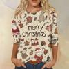 Women's Fashion Casual Round Neck Three-quarter Sleeve Christmas Print T-shirt Top