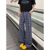 Pantalons à carreaux style Hong Kong d'été pour garçons Tendance Amples Jambes larges Décontractés Fins Polyvalents Droits Pantalons pour couples étudiants