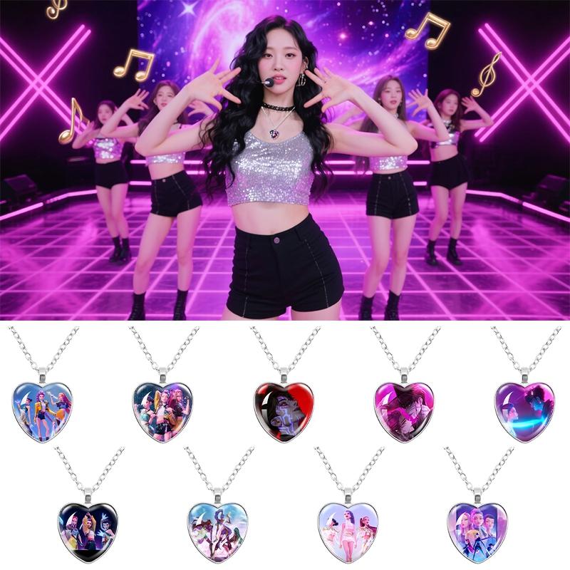 Anime Kpop Girls Necklaces Heart Shape Pendants Anime Rumi Zoey Mira Jewelry Pendant Kpop Fans Gifts