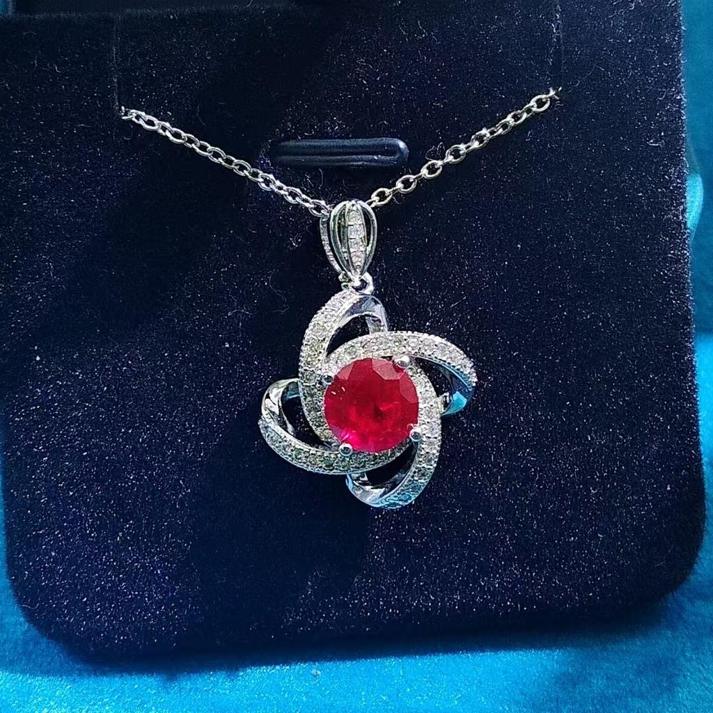 Maldives four-leaf clover sapphire necklace open ring necklace pendant jewelry set