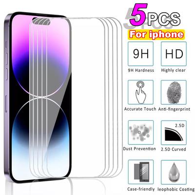 5 Stück gehärtetes Glas für iPhone 15 Pro Max Displayschutzfolie für iPhone 7, 8, 11, 12, 13, 14, 15, 16, 16 E Plus, X, XR, XS Max, Mini Schutzglas