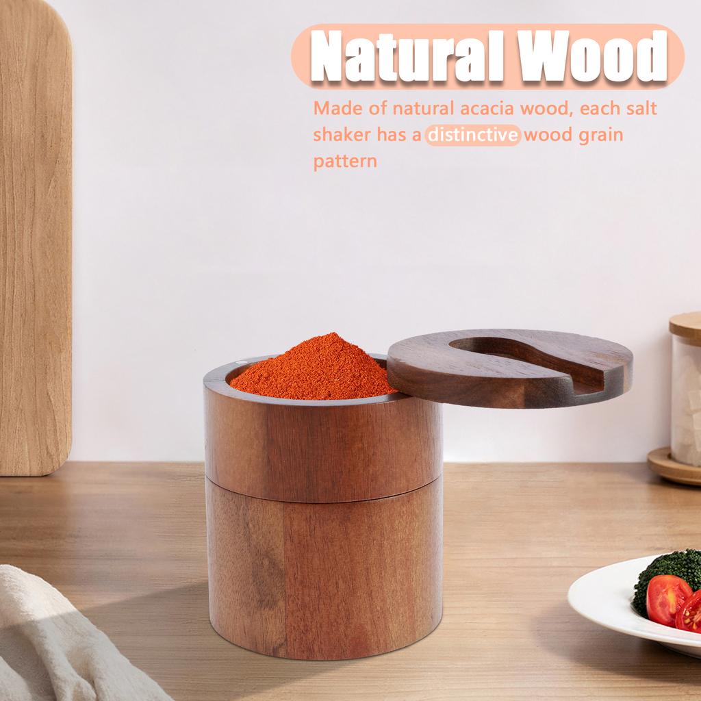 Acacia Wood Salt and Pepper Bowl with Swivel Lids and Spoon Salt and Pepper Storage Boxes Spice Seasoning Container for Kitchen