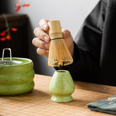 Ceramic Matcha Bowl Smooth Sand Dot Matcha Whisk Stand High Temperature Resistant Large Capacity Green Tea Maker Cup