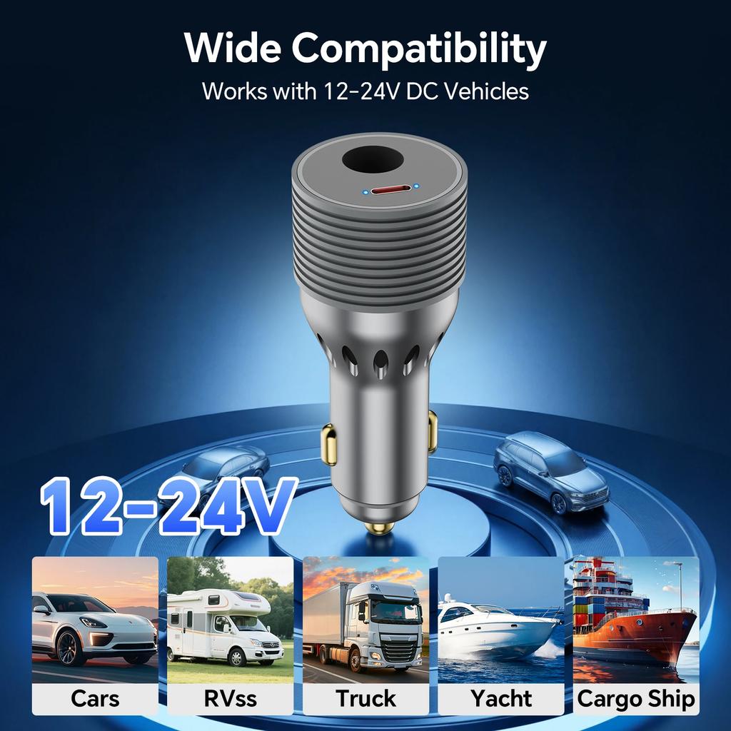2-in-1 90W Power Cable Cigarette Lighter Adapter Car Charger Type C 12V-24V To 30V Booster DC Power Cord DC Male to Lighter Plug For Starlink Mini