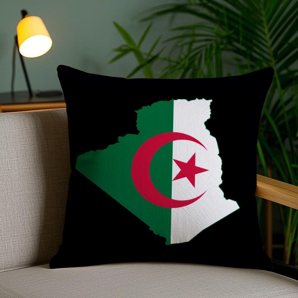 Algeria Flag National Cushion Cover Plush Fabric Soft Double-Sided Printed Invisible Zipper Sofa Pillow Case Home Decor
