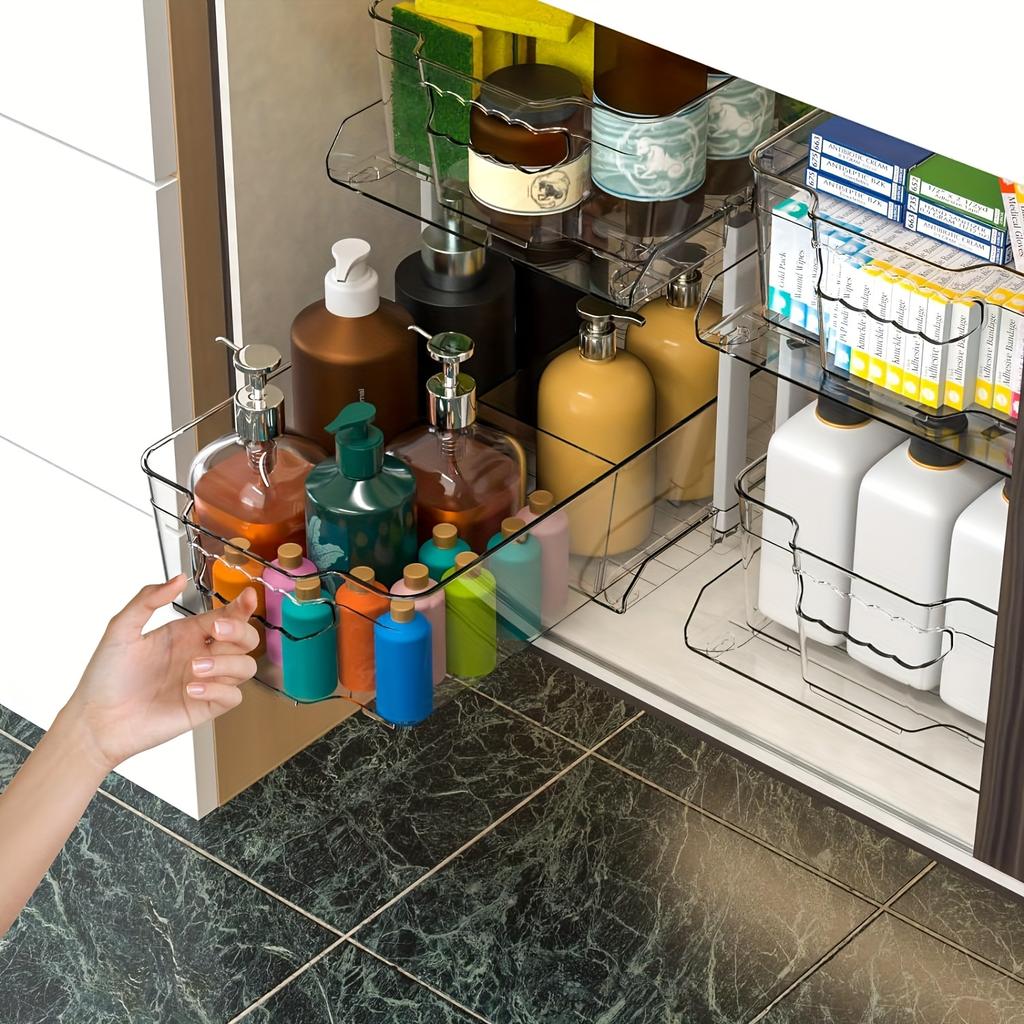 2-Tier Clear Acrylic Storage Rack - 30×18.5×25.5Cm Stackable Organizer With Handles For Bathroom Kitchen  Desktop