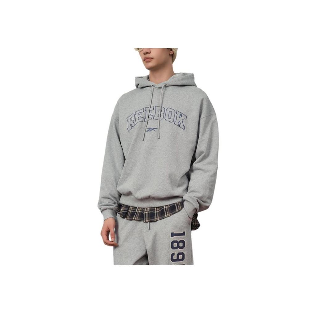 Reebok Logo Print Hoodie With Drawstring and Long Sleeves Unisex Hoodie Mélange-Gray 23FRC351UGG4