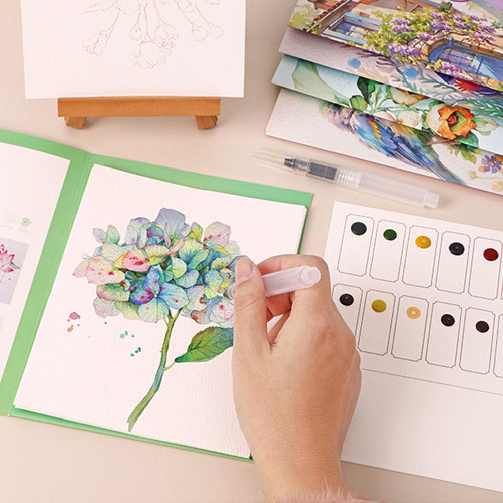 Watercolor Coloring Book Kit Pre Printed Papers for Draw Beginners Adults Stress Relief Anxiety Reduction Art Therapy Craft Set