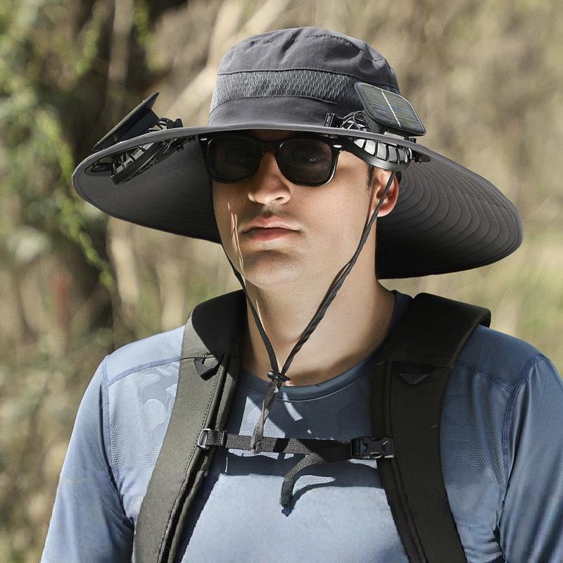 Solar Powered Foldable Camping Hiking Climbing Adjustable Breathable Waterproof Polyester Outdoor Sun Hat Light Portable Fishing