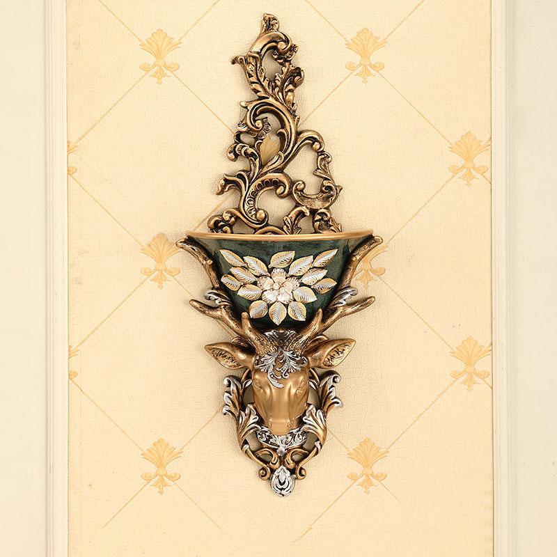 European Resin Deer Head Wall Vase Fake Flower Planter Wall Hanging Ornaments Home Living Room Porch Wall Mural Decor Crafts