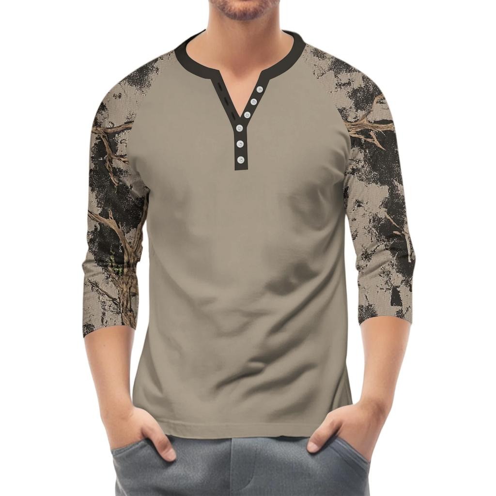 Top Masculino de Manga 3/4 Raglan Contrastante com Botões