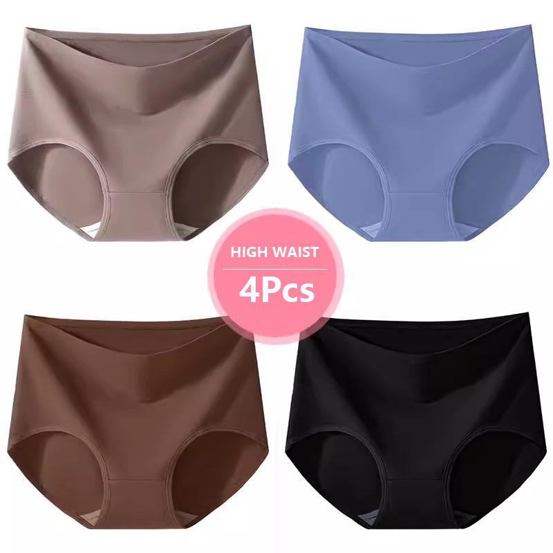 4pcs High Waisted Panties Women's Plus Size Soft Cotton Panties Women's Underwear