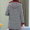 Mulheres Adicionar Veludo Xadrez Casaco Feminino Tops Femininos Meia Idade Mulheres Comprimento Médio Algodão-Acolchoado Jaquetas Inverno Com Capuz Quente À Prova de Frio Sobretudo
