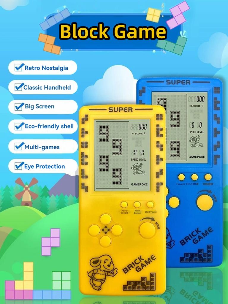 Classic Retro Handheld Game Players for Tetris Console Large Screen Children's Nostalgic Pocket Game Machine Kids Puzzle Toys