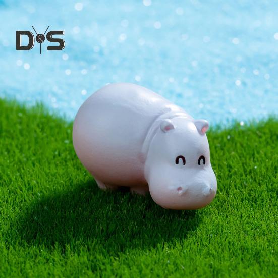 Miniature Hippopotamus Figurine Mini Cartoon Hippo Ornament DIY Microlandscape Fairy Garden Animal Resin Statue Decoration Ornament