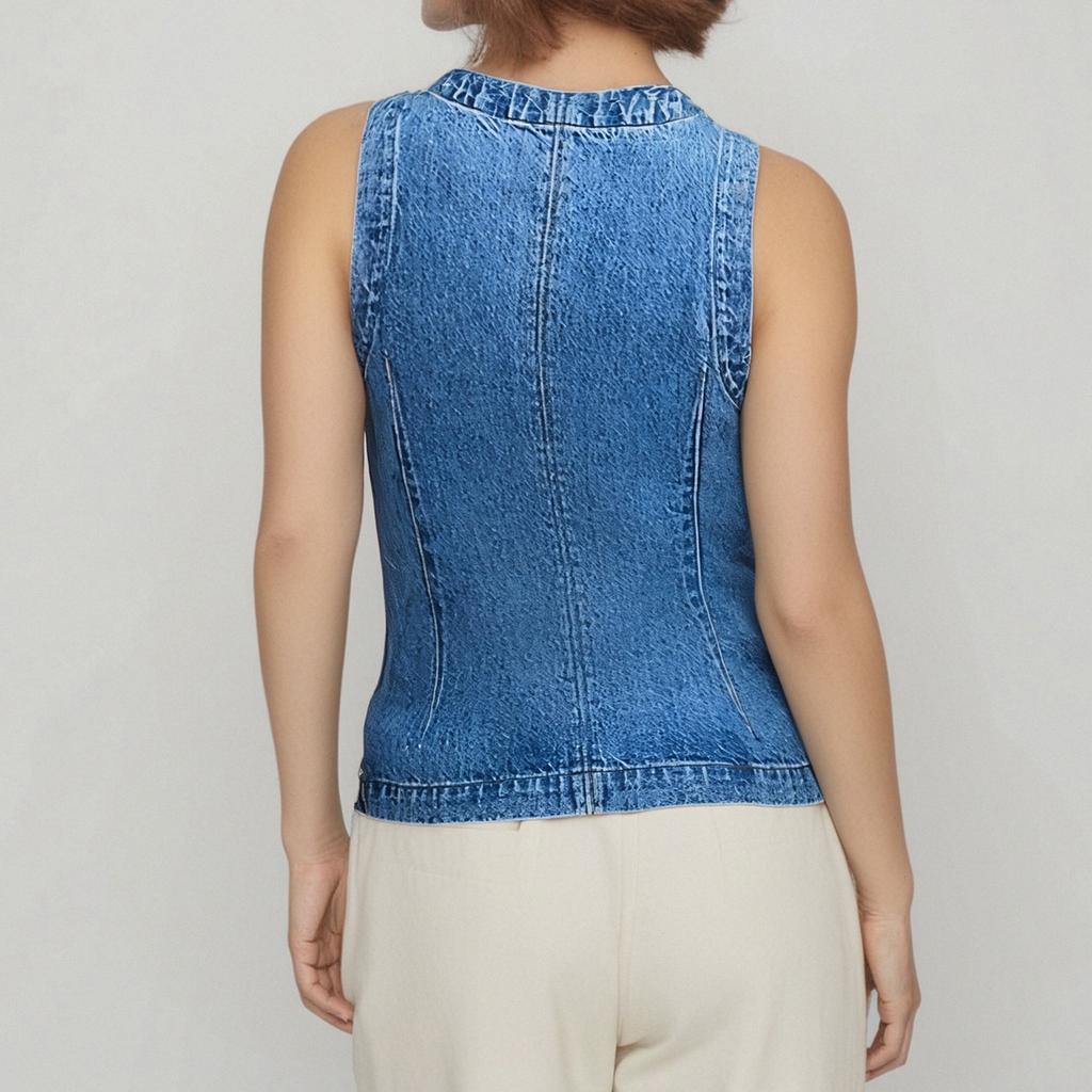 Women's Fashion Casual Sleeveless Button Down Denim Waistcoat
