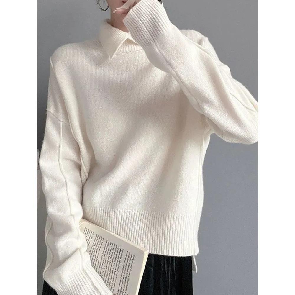 Women Autumn Long Sleeves Sweater Pullovers Knitted Female Knitwear Solid Color Ladies Knitting Sweaters