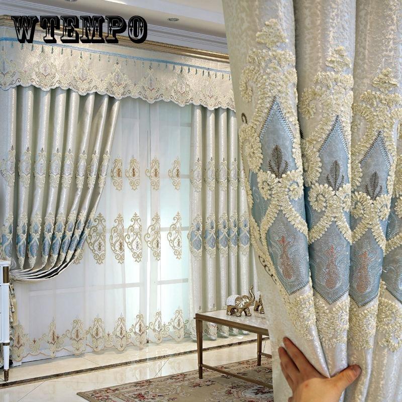 1/2pcs Luxury European-style Embroidered Thick Curtains for Living Room Balcony Bedroom Two-layer Blackout Curtain